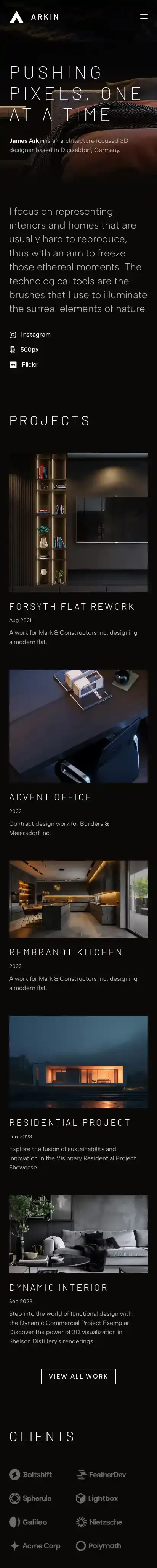 ARKIN home page on mobile