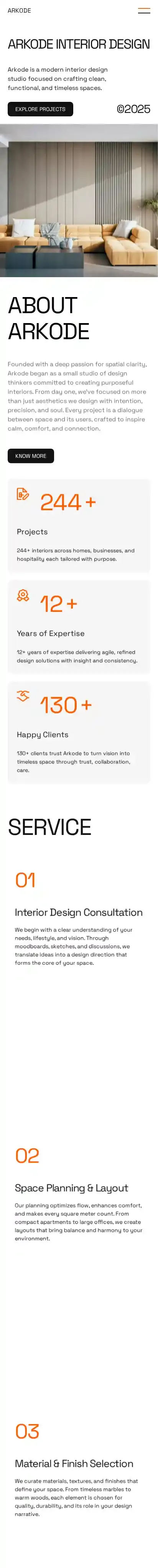 Arkode home page on mobile
