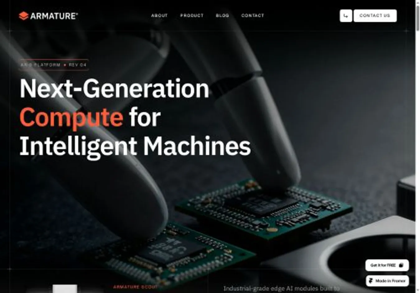 Armature home page on desktop