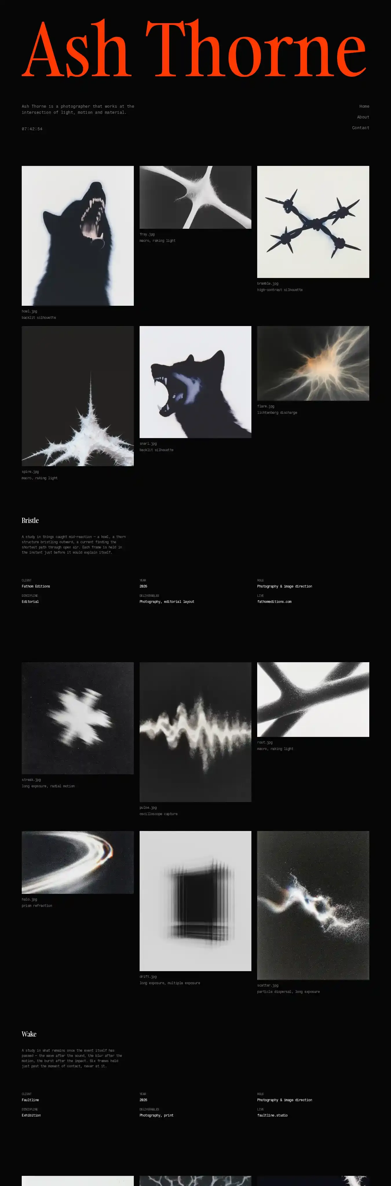 Ash Thorne home page on desktop