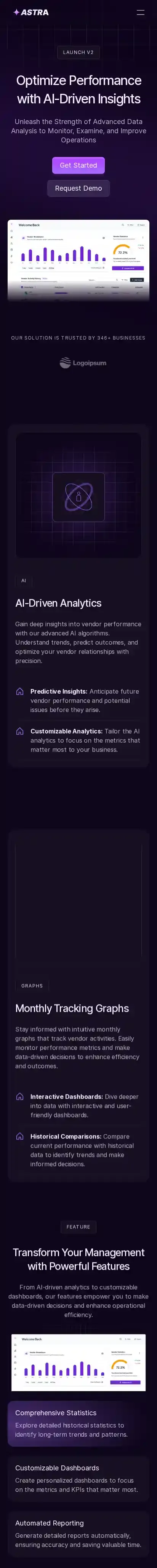 Astra home page on mobile