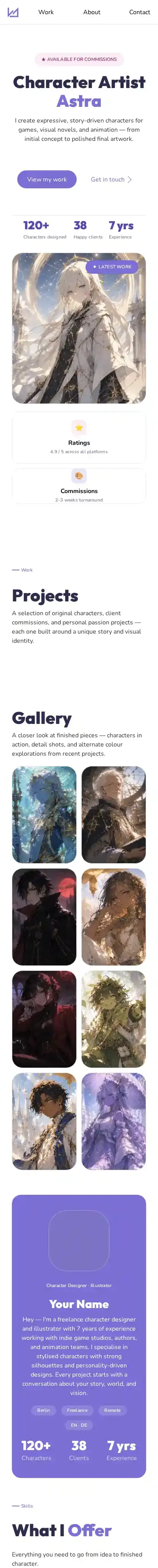 Astra Folio home page on mobile