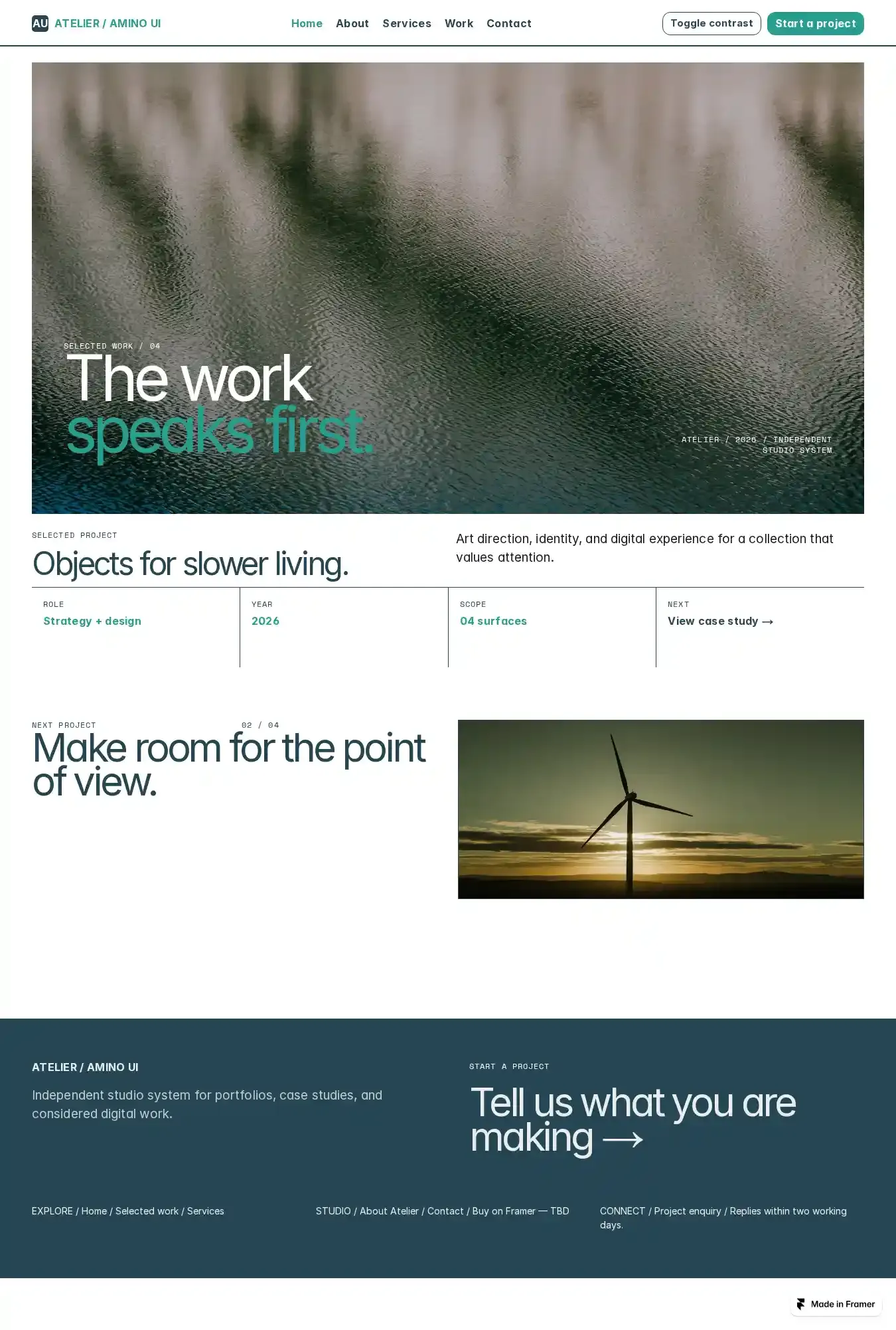 Atelier - AminoUI home page on desktop