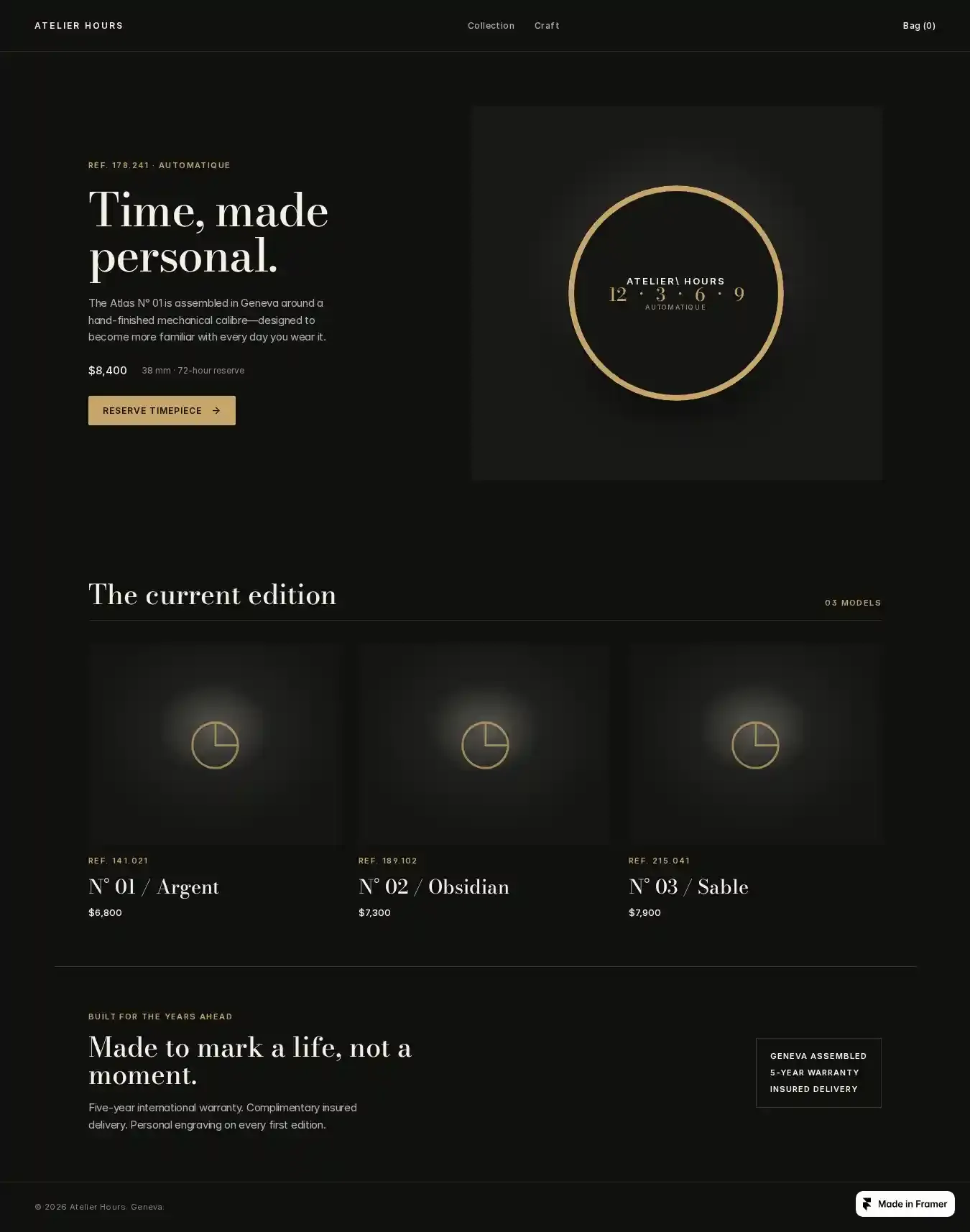 Atelier Hour home page on desktop