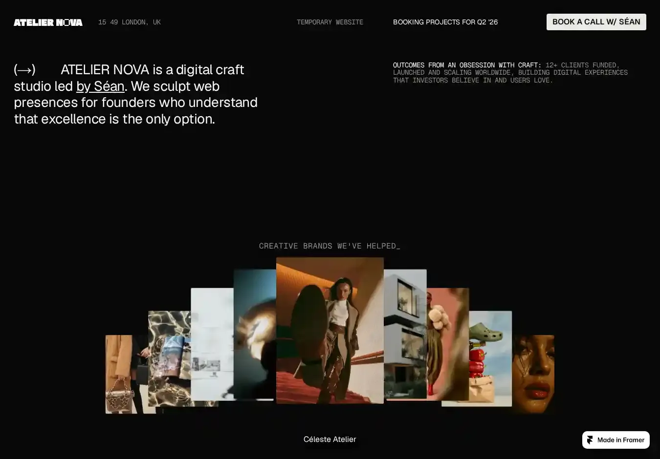 ATELIER NOVA home page on desktop