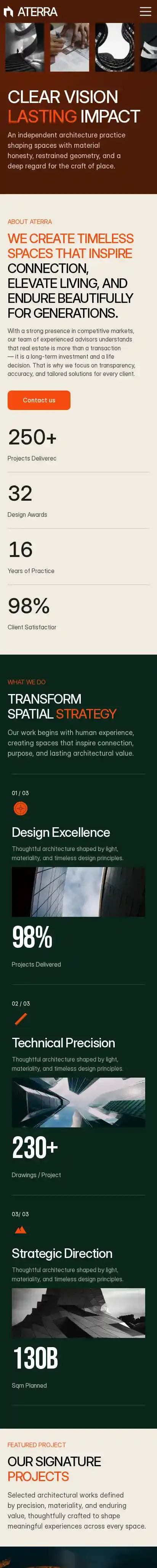 Aterra home page on mobile