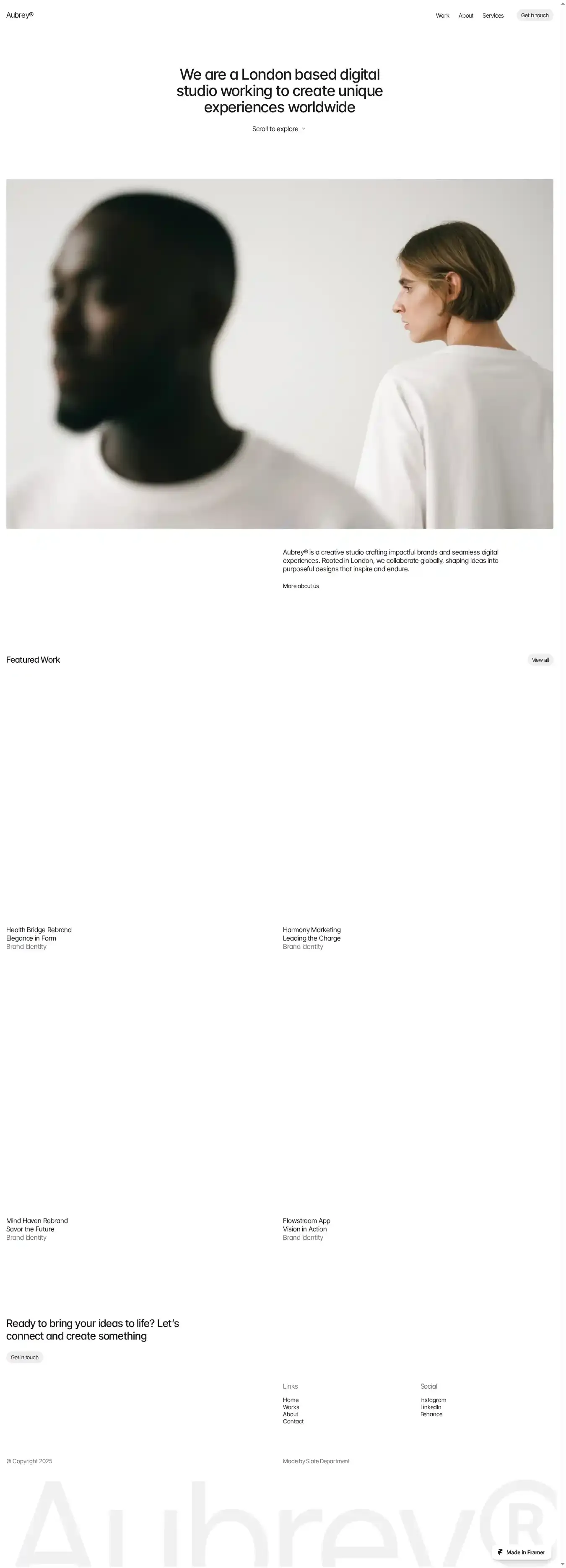 Aubrey home page on desktop