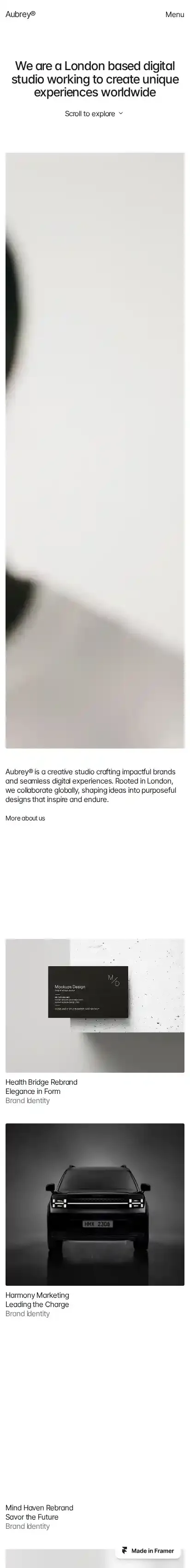 Aubrey home page on mobile