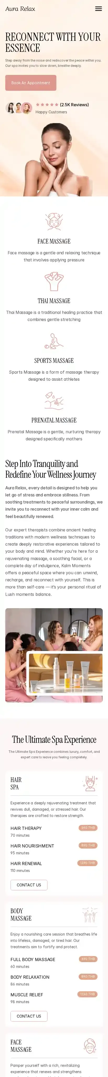 Aura Realx home page on mobile