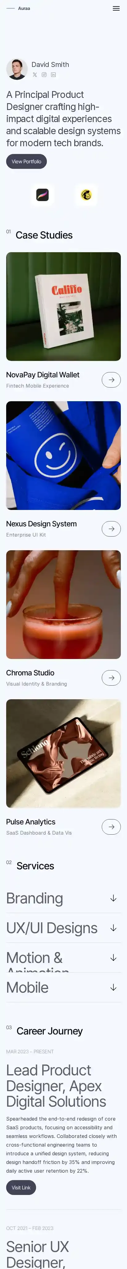 Auraaa home page on mobile