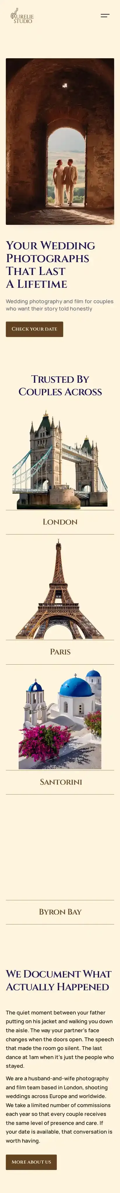 Aurelie Studio home page on mobile
