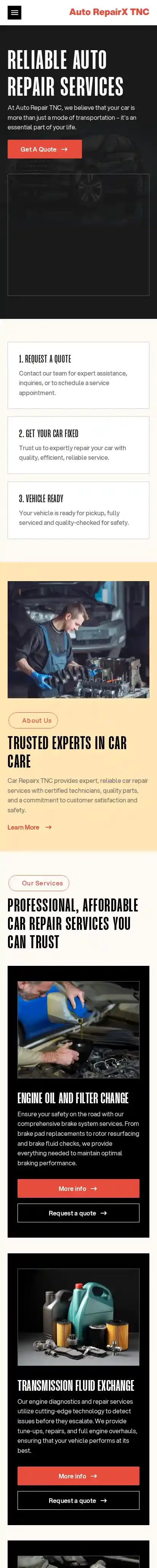 Auto RepairX TNC home page on mobile