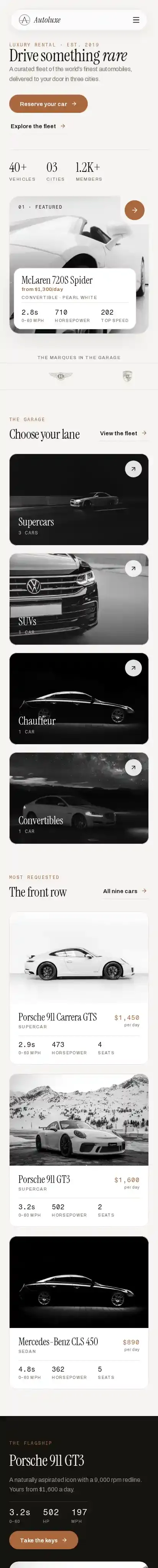 Autoluxe home page on mobile