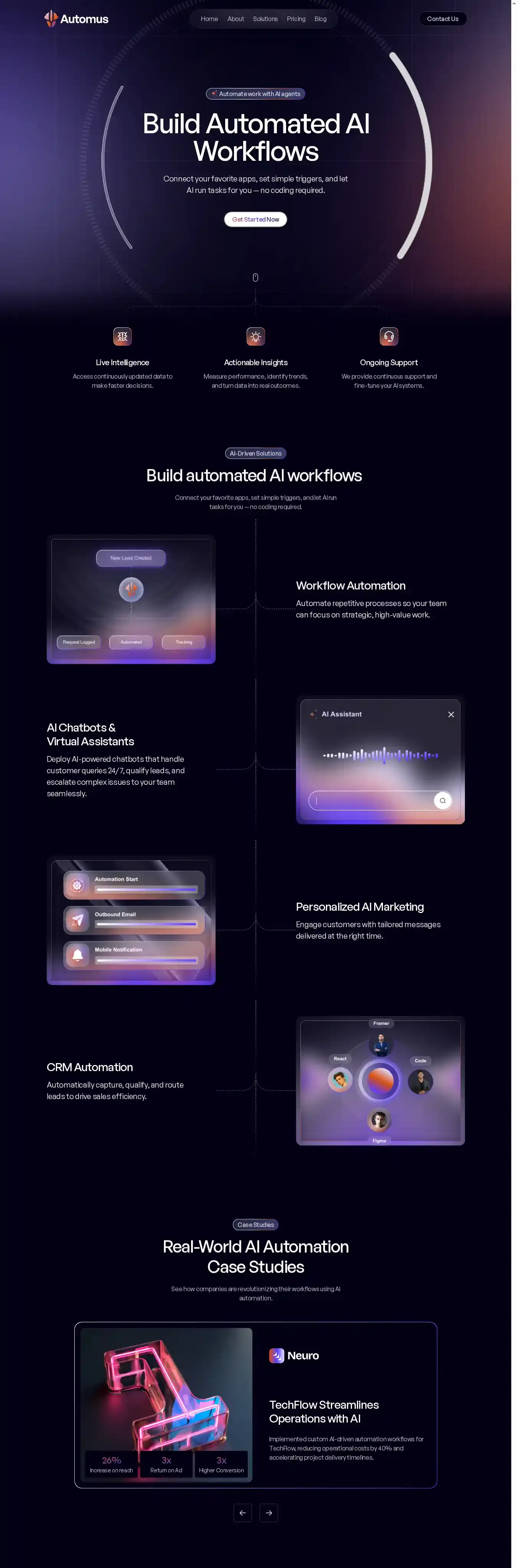 Automus home page on desktop