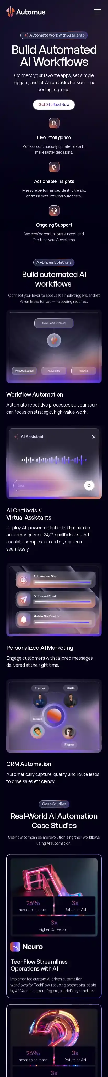 Automus home page on mobile