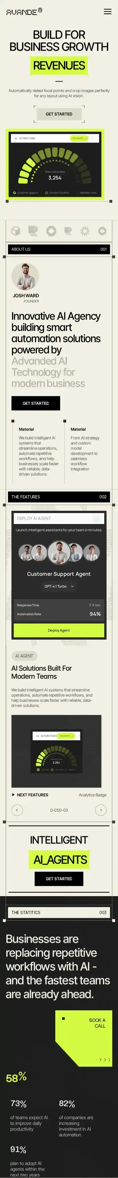 Avande home page on mobile