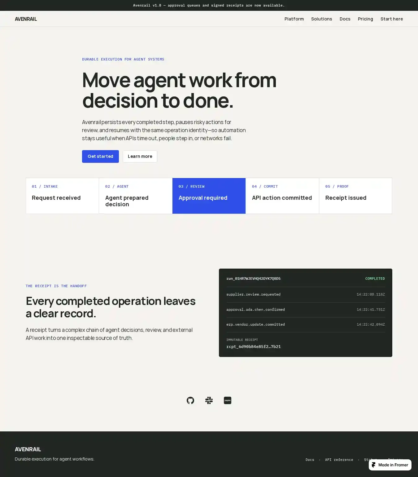 Avenrail Docs home page on desktop