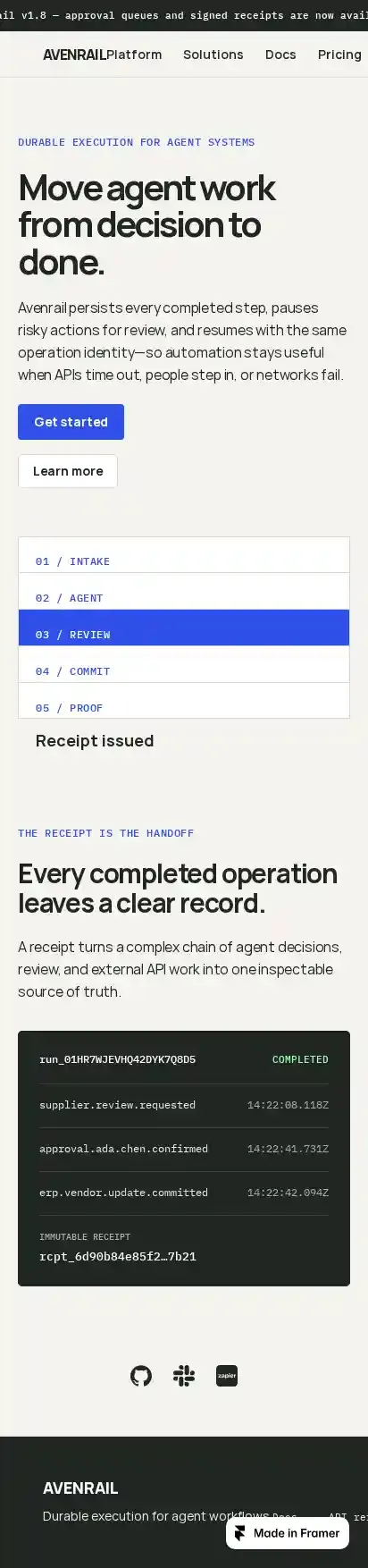 Avenrail Docs home page on mobile