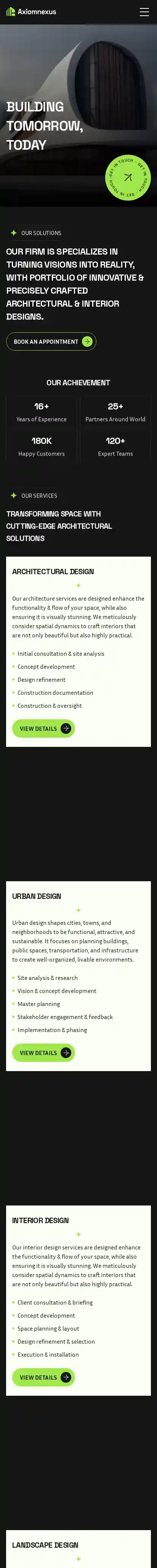 Axiom Nexus home page on mobile
