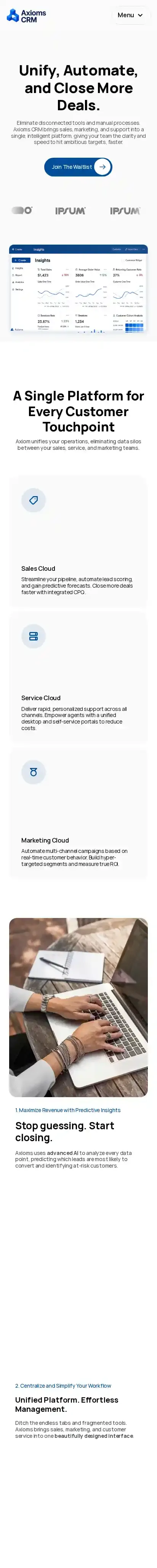 Axioms home page on mobile