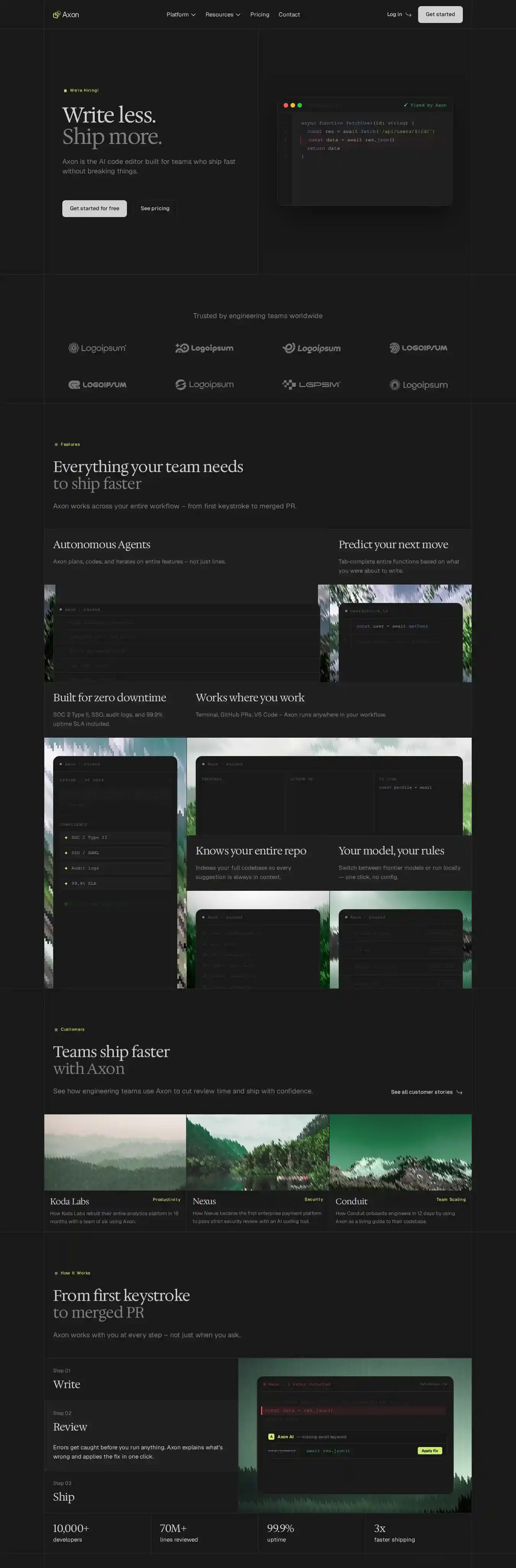 Axon.dev home page on desktop