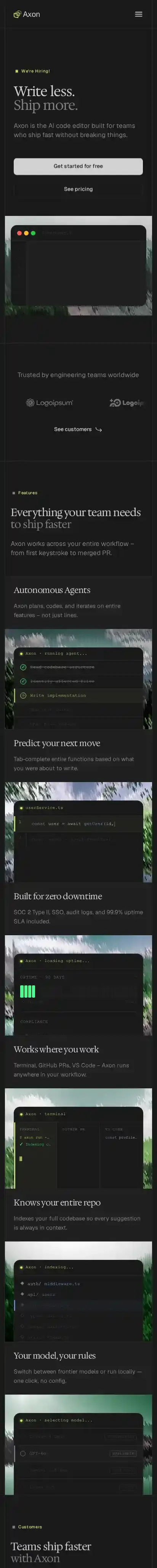 Axon.dev home page on mobile
