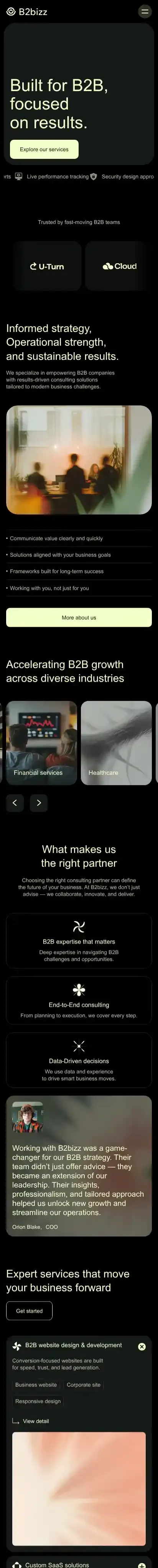 B2bizz home page on mobile