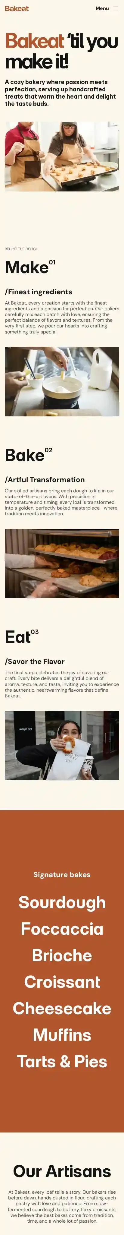 Bakeat home page on mobile