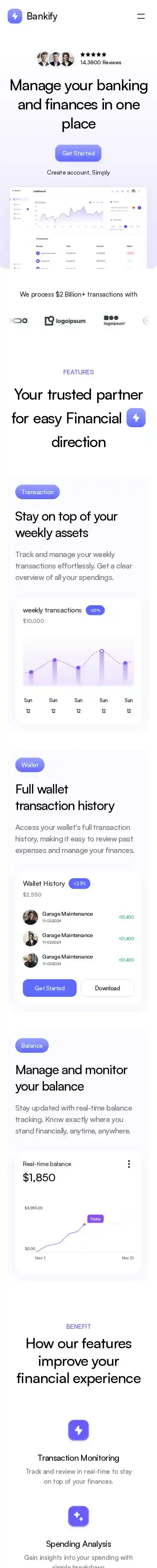 Bankify home page on mobile