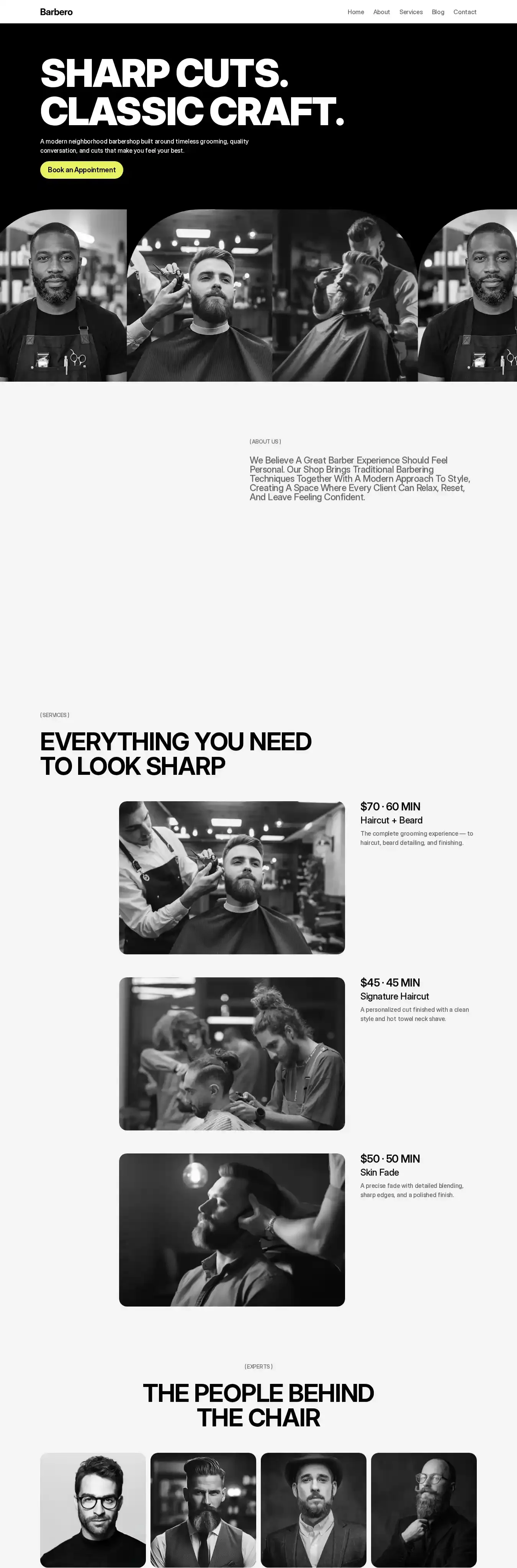 Barbero home page on desktop