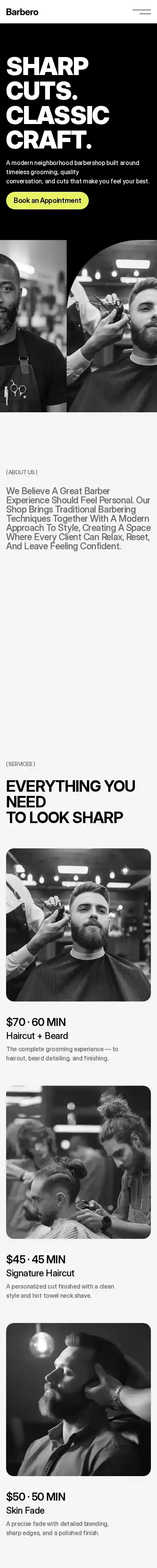 Barbero home page on mobile