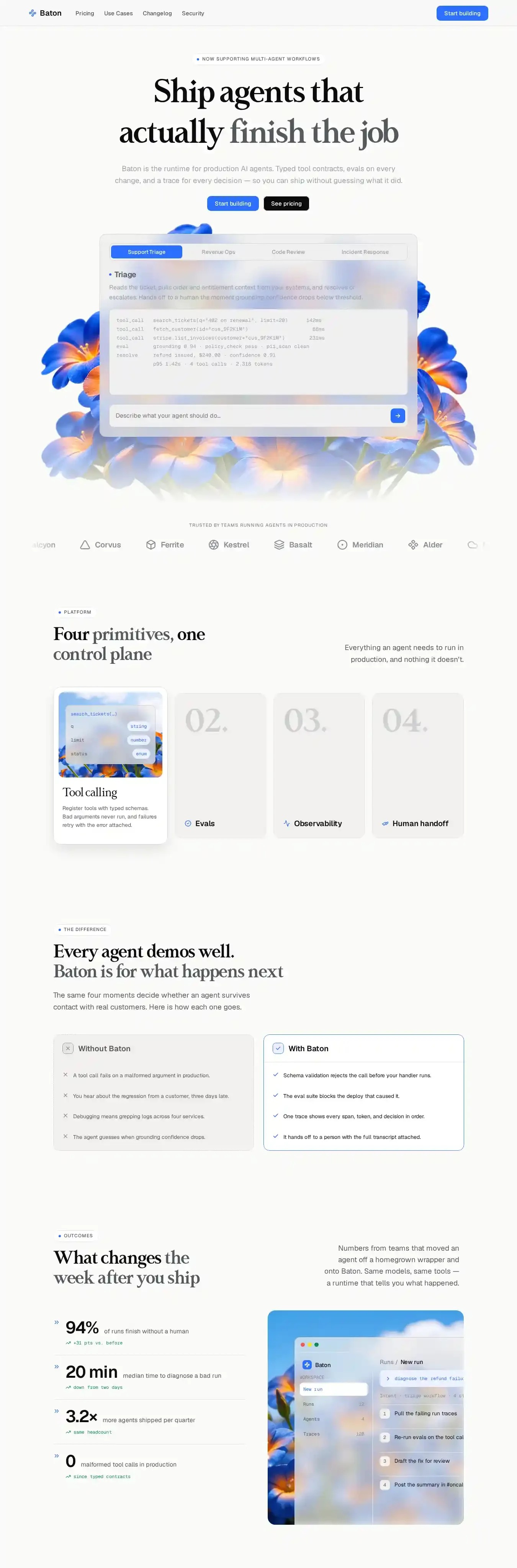 Baton home page on desktop