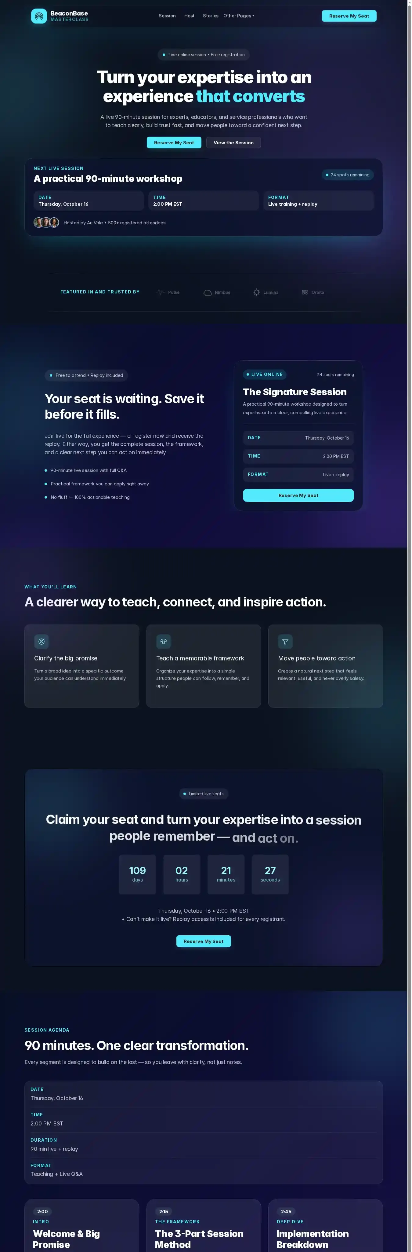 BeaconBase home page on desktop