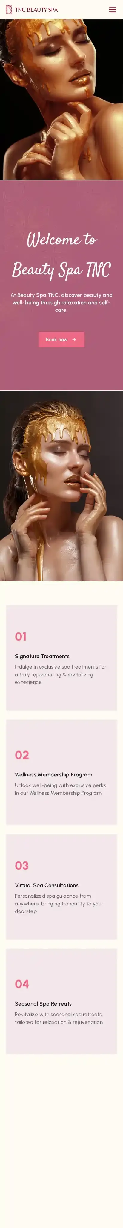 Beauty Spa home page on mobile