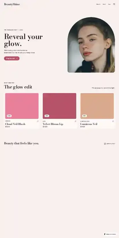BeautyShine home page on mobile