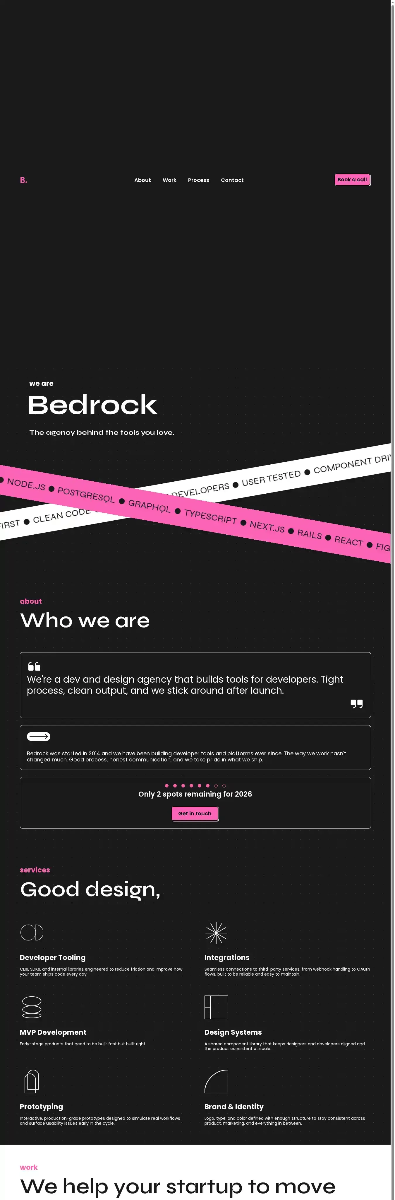 Bedrock home page on desktop