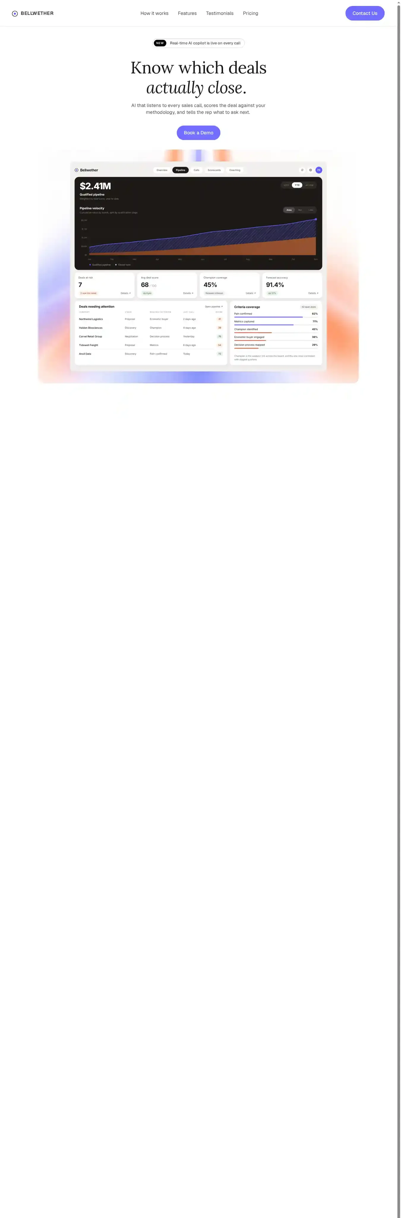 Bellwether home page on desktop
