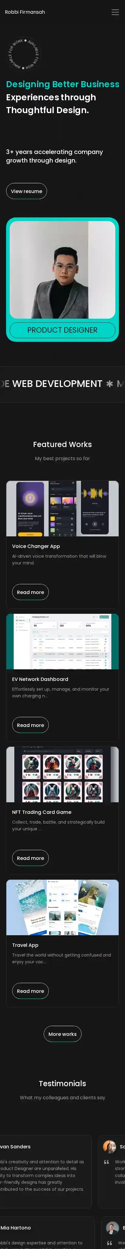 Bie home page on mobile