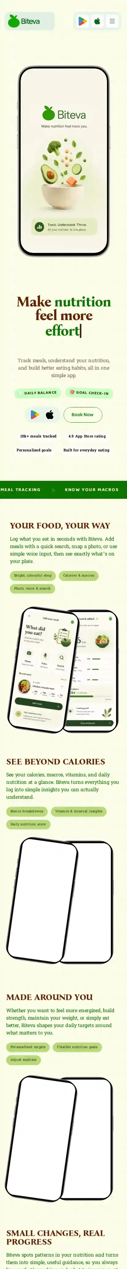 Biteva - App home page on mobile