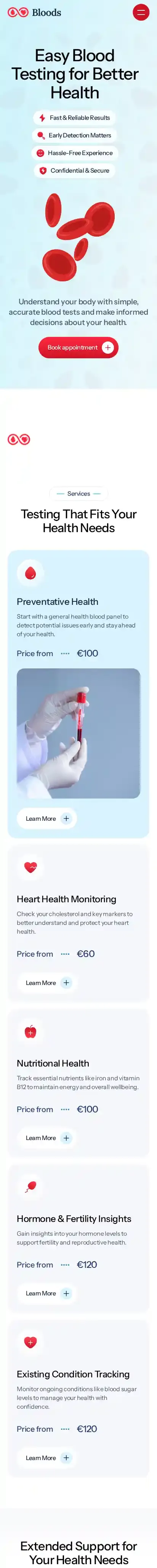 Bloods home page on mobile