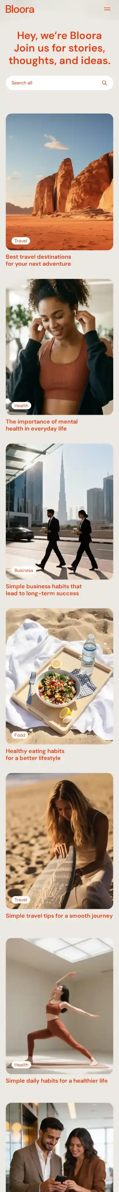 Bloora home page on mobile