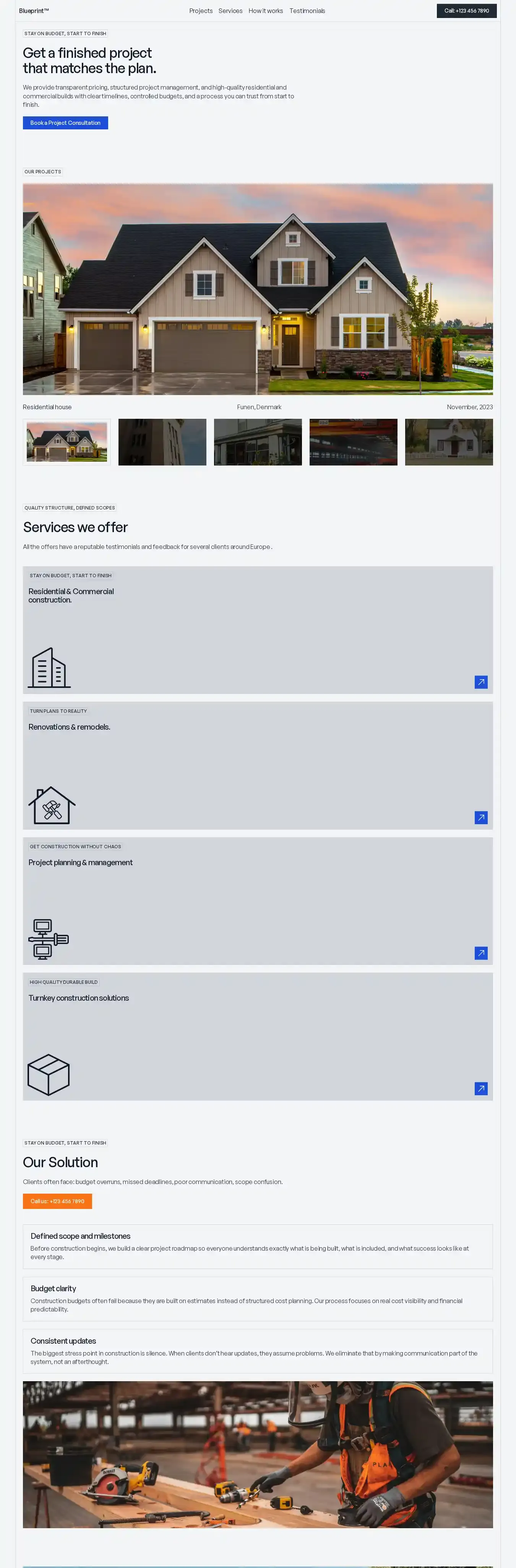 Blueprint home page on desktop