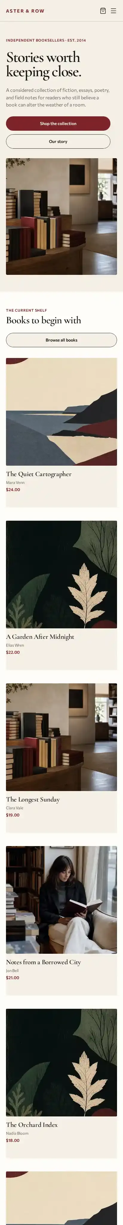 BookstoreStudio home page on mobile