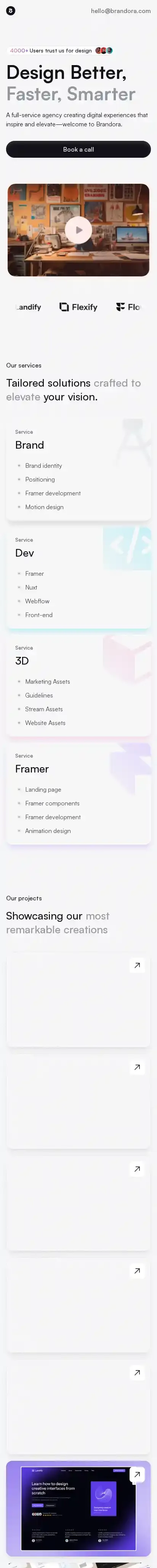 Brandora home page on mobile