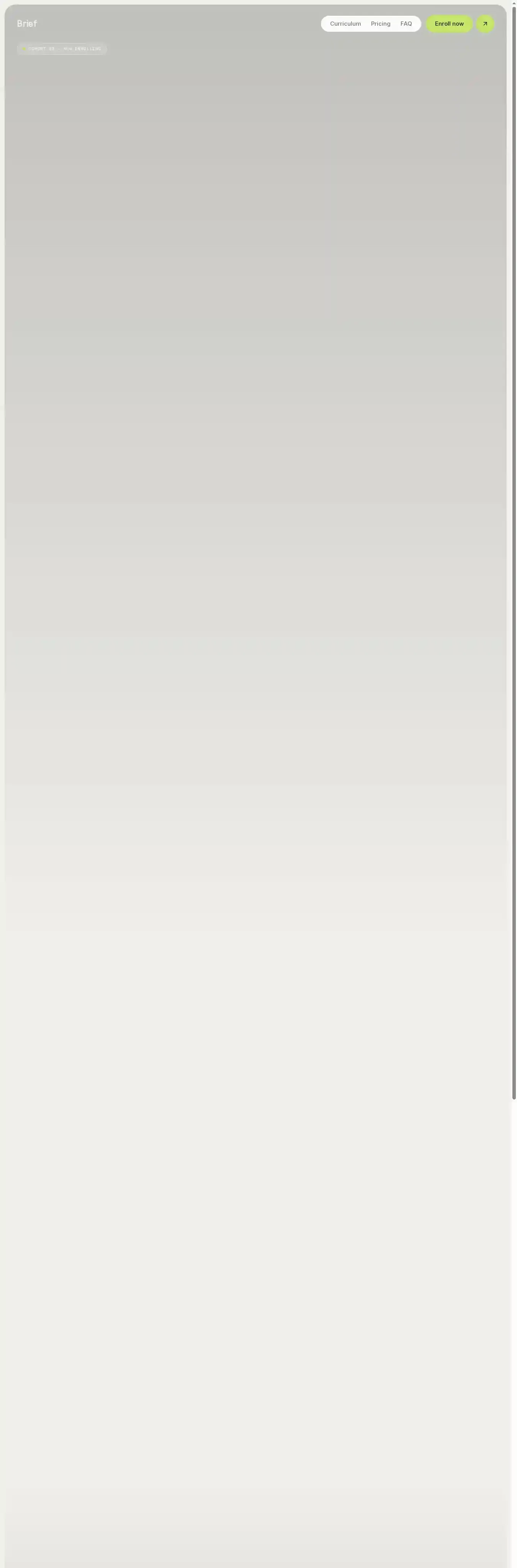 Brief Cohort home page on desktop