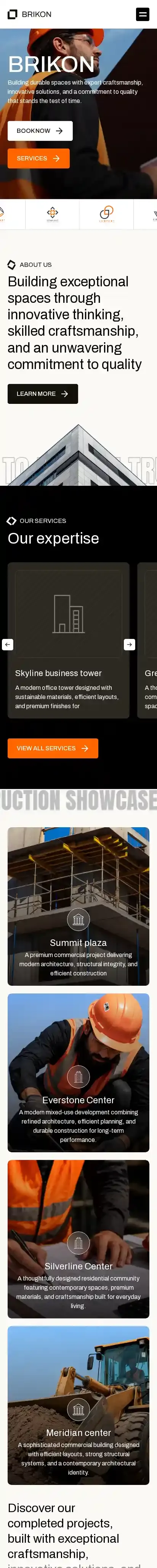 Brikon home page on mobile