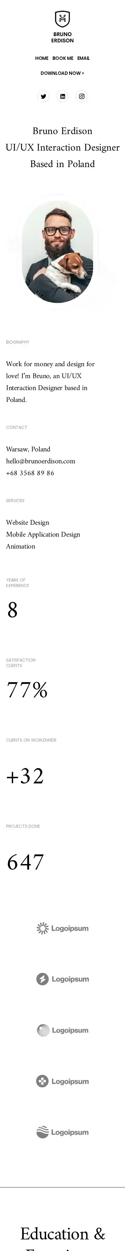 Bruno home page on mobile