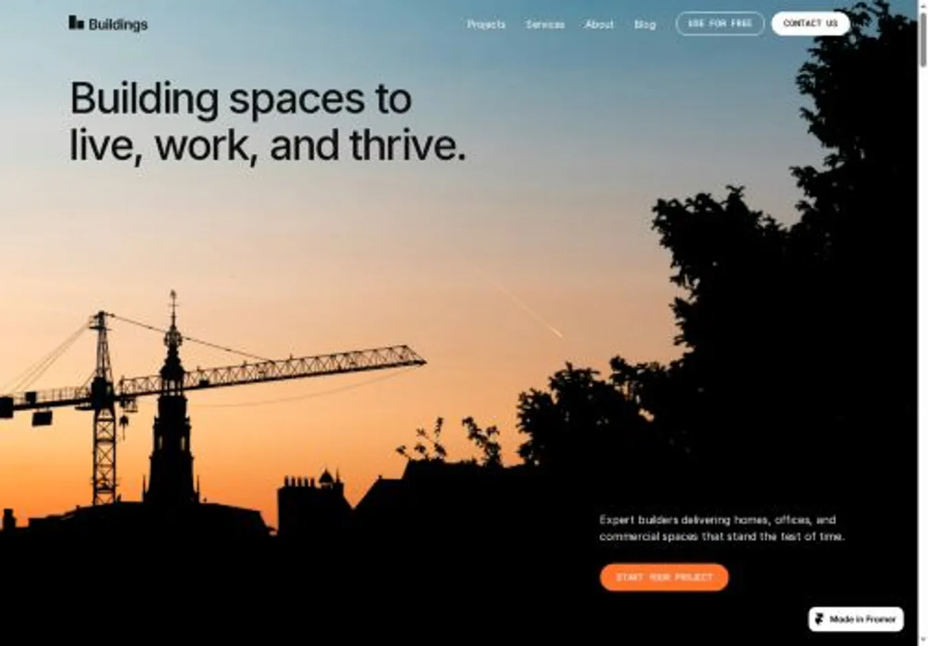 Buildings home page on desktop