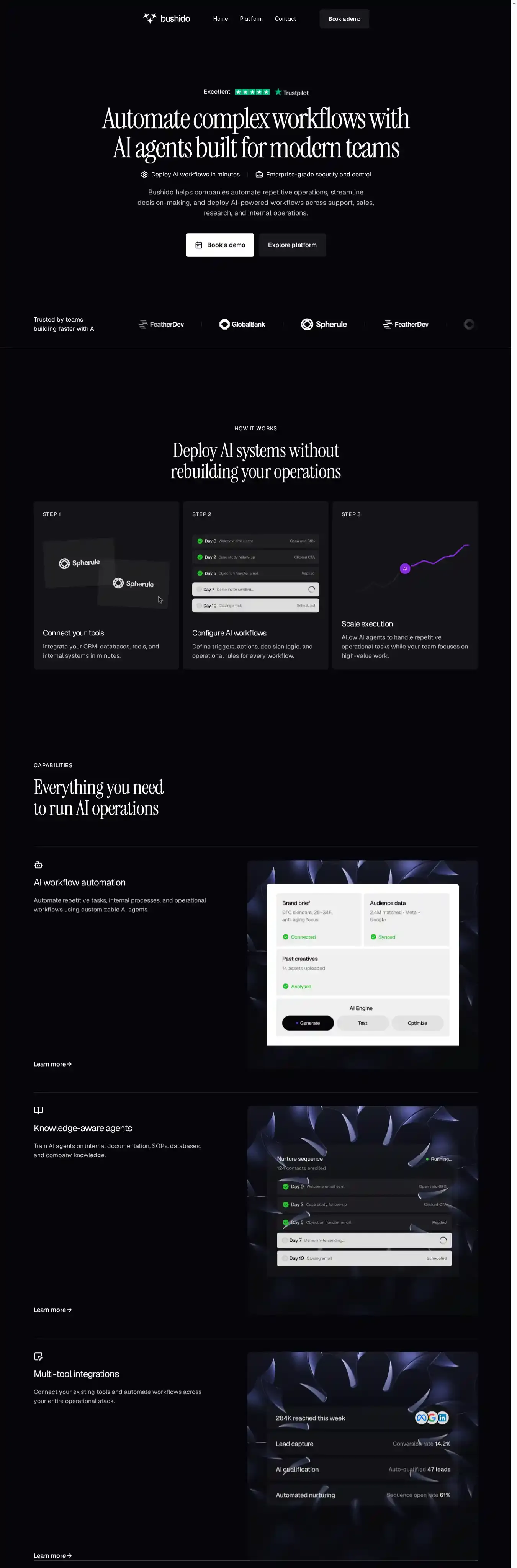 Bushido home page on desktop