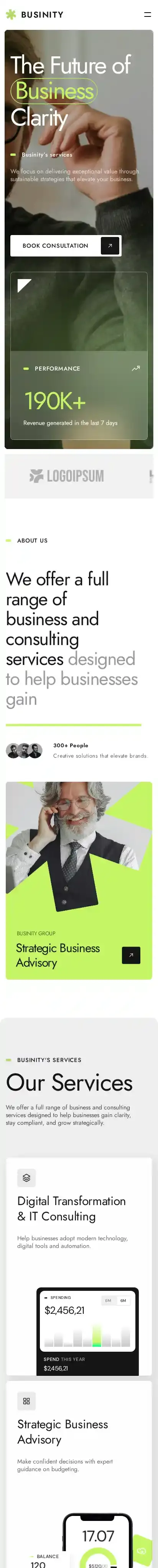 Businity home page on mobile
